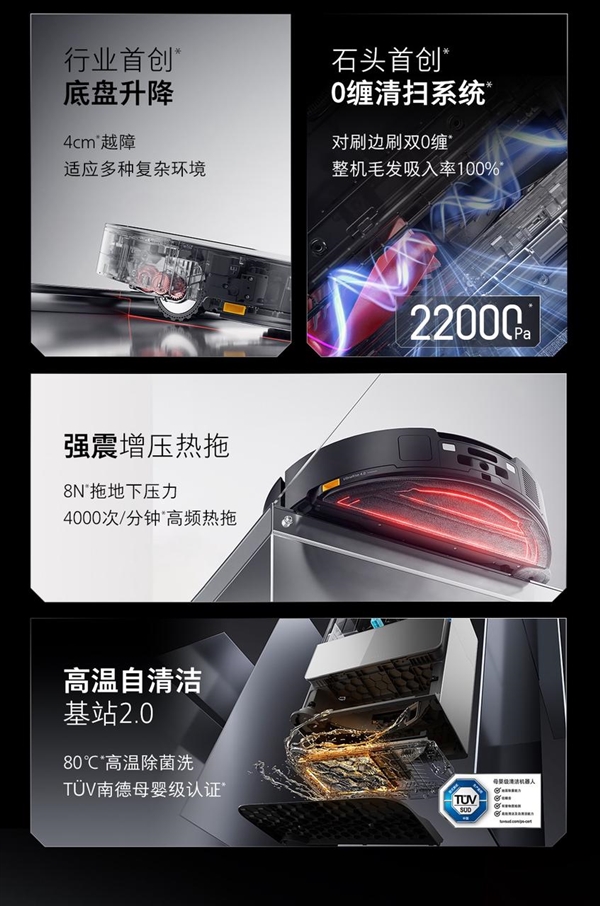 石头自清洁扫拖机器人产品G30发布:首创0缠系统与底盘升降