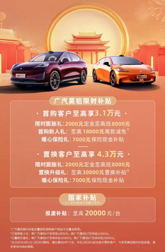 至高3.1万首购补贴+4.3万置换补贴!广汽昊铂限时优惠正式发布