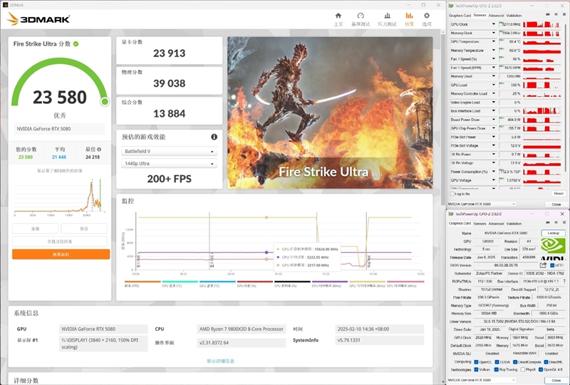 最高频率近3.3GHz!索泰RTX 5080 AMP EXTREME INFINITY评测:超频后与RTX 4090相去不远