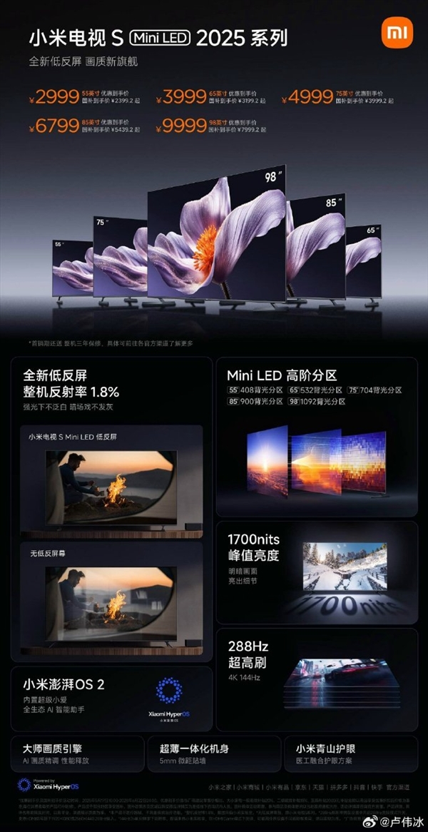 卢伟冰:小米电视放弃对规模数量的过度追求 专注做深技术