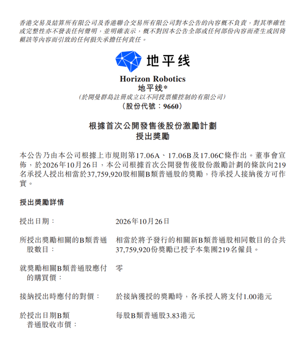 中国好老板！地平线余凯给219名普通员工发了1.45亿：人均66万港元